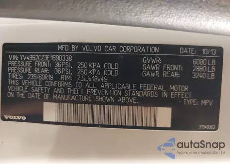 2014 Volvo Xc90 3.2 from USA, damaged, VIN YV4952CZ3E1690338